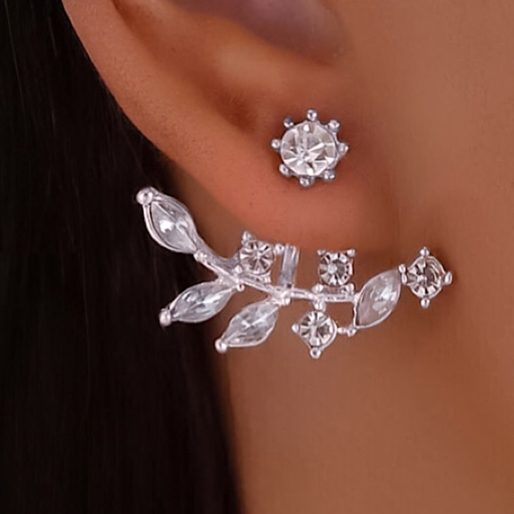 ⚜️𝟯𝟬%𝗢𝗙𝗙 𝗯𝘂𝗻𝗱𝗹𝗲𝘀 𝟯+⚜️ NEW Floral Rhinestone Jacket Earrings - Picture 9 of 16